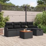 vidaXL Tuinbank Set 6-delig Zwart Polyrattan