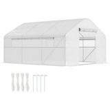 Serre de jardin 4 x 3 x 2m avec portes enroulables et grandes fenêtres, serre tunnel de jardin, blanc