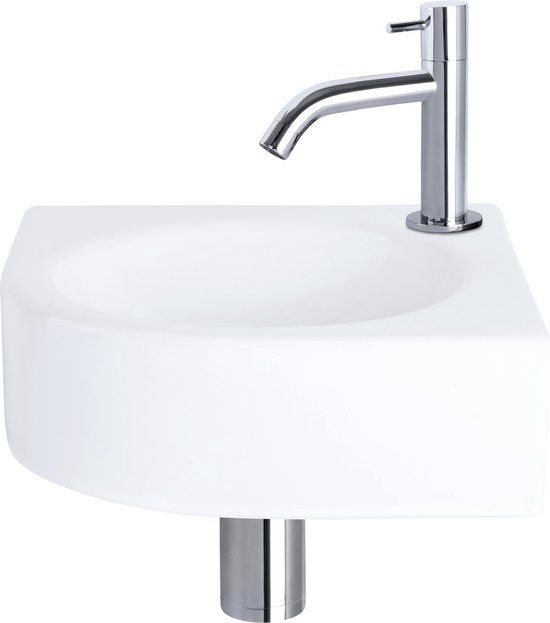 Differnz Cleo Fonteinset - Wit Keramiek - Gebogen Kraan - Chroom - 30x30cm