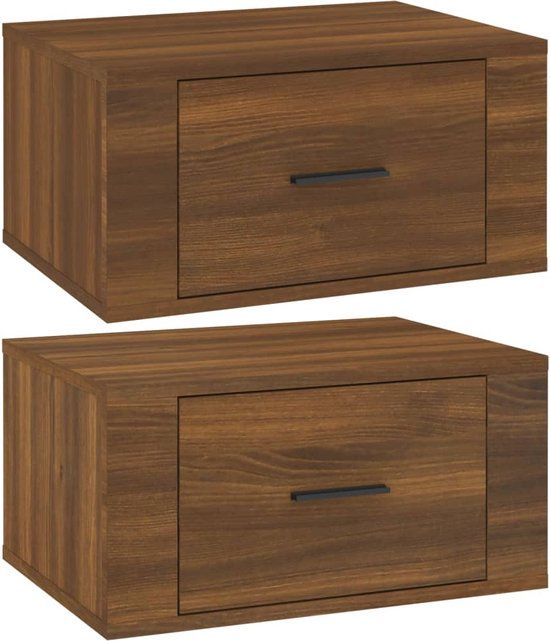 vidaXL Nachtkastjes - 2 stuks - Wandgemonteerd - 50x36x25 cm - Bruin Eikenkleur