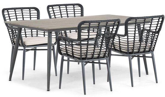 De Laan Projects Tuinset 4 personen 180 cm Aluminium/Wicker Zwart