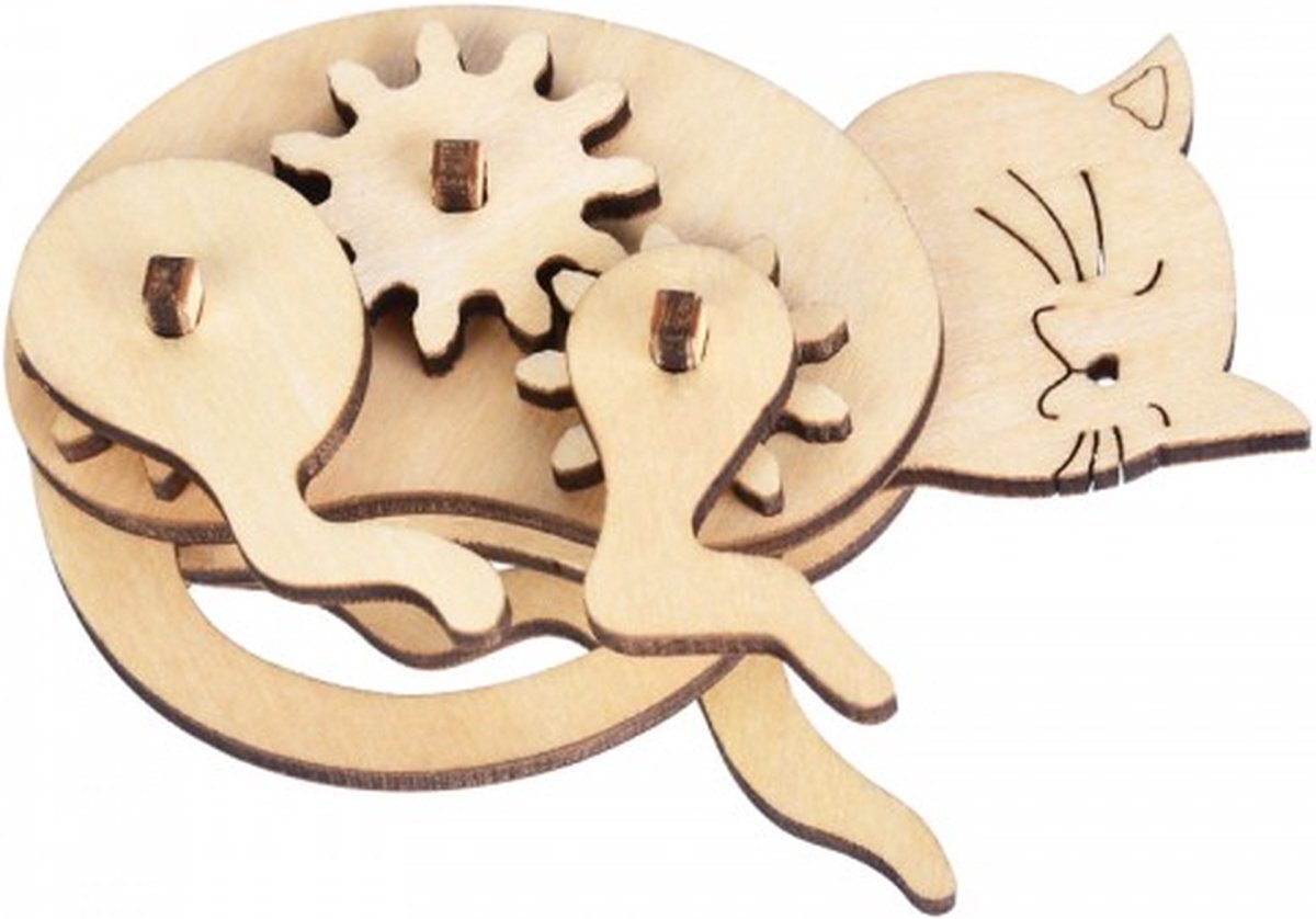 De Bouwplaats Bouwpakket 3D Houten Puzzel Kat Mechanisch