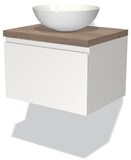 Maxaro Badkamermeubel voor Waskom 60cm Modulo Plato Mat Wit 1 Lade Greeploos Middenbruin Eiken Blad