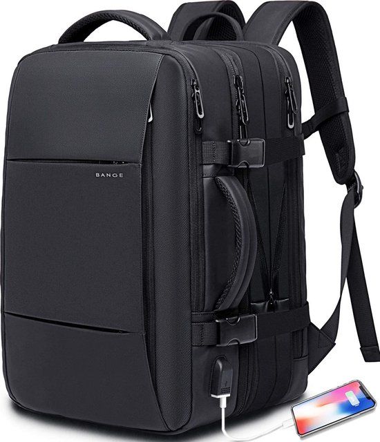 BANGE Weekender Carry-on Backpack, 45 l, uitbreidbare reisrugzak voor vliegtuigen, convertible backpack portefeuille voor reizen, waterbestendig college 45 cm laptop rugzak voor mannen en vrouwen