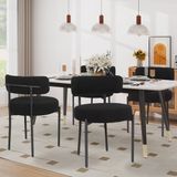 Puluomis Eetkamerstoelen - Set van 4 - Teddy Fleece - Lamsvacht - Metalen poten - Stoelen - Zwart