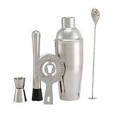 Amazon Basics Barbestek, shaker van 710 ml, zeef, jigger en muddler, 5-delige set, roestvrij staal
