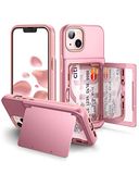 WeLoveCase iPhone 13 / iPhone 14 Portemonneehoesje met creditcardhouder en verborgen spiegel, roségoud