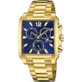 Lotus Herenhorloge 18853/2 Analoog Staal Goudkleurig Blauw Rechthoekig