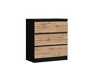 3E 3xE living.com 3xE living Commode met 3 lades, matzwart / Wotan-eikenhout, 78 x 70 x 39 cm