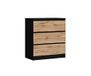 3xE living Commode à 3 tiroirs, noir mat / chêne Wotan, 78 x 70 x 39 cm