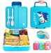 Boîte à lunch Bento sans marque pour enfants, avec 4 compartiments, 2 couverts, boîte à lunch portable, boîte Bento pour garçons, passe au micro-ondes, avec pot à sauce, cuillère et fourchette (requin