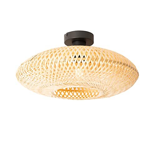 QAZQA Oriental Oosterse plafondlamp bamboe 40 cm - Ostrava bamboe / staal rond geschikt voor LED max. 1 x 25 Watt