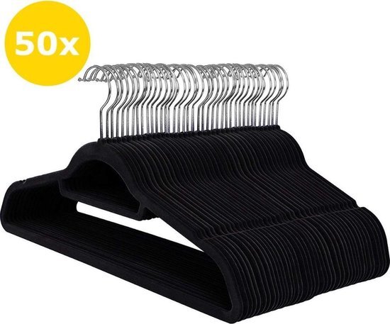 Acaza 50 Anti-slip kleerhangers - Ultra-dun en Ruimtebesparend - Plooibaar - Zwart