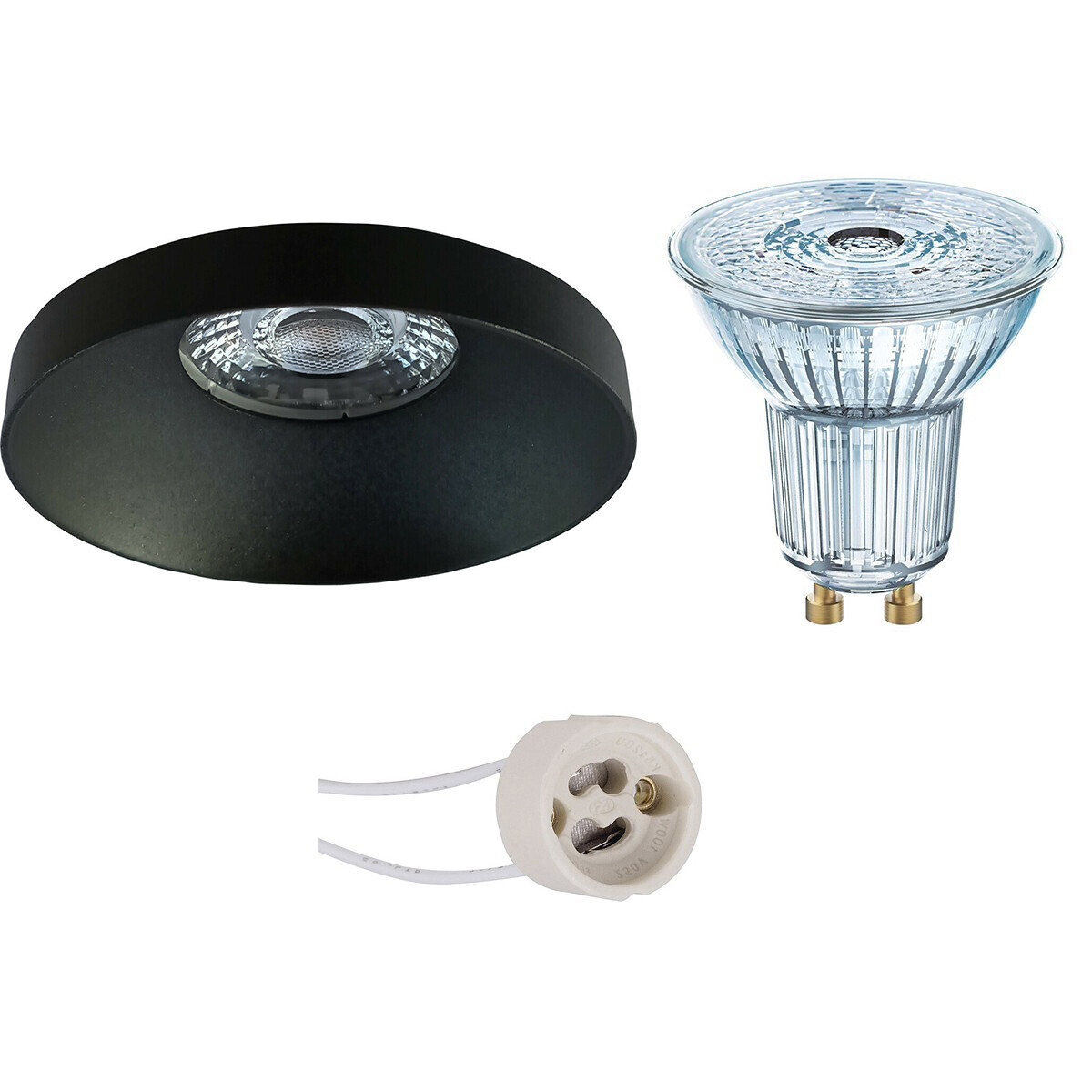 Osram - LED Spot Set - Parathom PAR16 930 36D - Pragmi Vrito Pro - GU10 Fitting - Dimbaar - Inbouw Rond - Mat Zwart - 3.7W - Warm Wit 3000K - Ã˜82mm