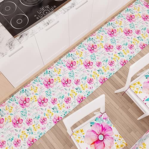 PETTI Artigiani Italiani - Vloerkleed voor keuken, loper voor keuken, antislip en wasbaar, 52 x 240 cm, bloemenpatroon 01, 100% Made in Italy