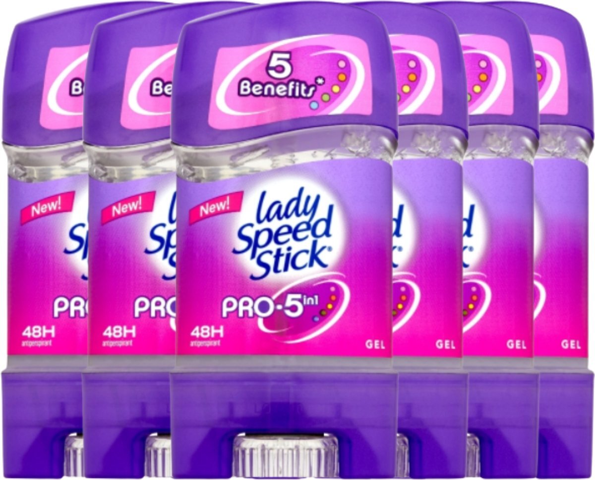 Lady Speed Stick Pro 5 in 1 Anti-Transpirant Deodorant Gel Stick - Biedt tot 48 uur Bescherming tegen Zweet en Hydrateert de Huid - 6 X 65g - Voordeelverpakking