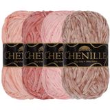 JubileeYarn Chenille Garen - Worsted Gewicht - 100g/Skein - Shades of Pink - 4 strengen