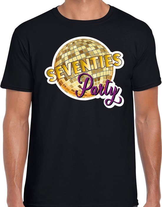 Bellatio Decorations Disco seventies party feest t-shirt zwart voor heren 2XL