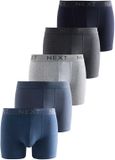 Next Heren Set van 5 Katoenrijke Boxershorts - Blauw/Grijs/Zwart