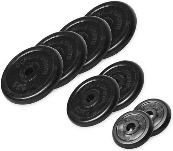 Gorilla Sports Halterschijven Set - Bundel - 27,5 kg (4 x 5 kg, 2 x 2,5 kg &amp; 2 x 1,25 kg) - Rubber - 30 mm