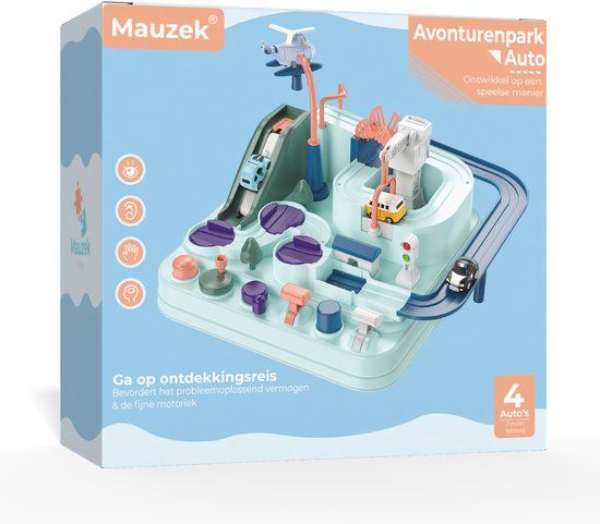 Mauzek® Auto Avonturenpark - Montessori Speelgoed - Educatief Speelgoed - Auto Speelgoed Jongens - Racebaan - Autobaan - Auto Garage - Kinderspeelgoed - Sensorisch Speelgoed - Peuter Speelgoed - 3 jaar - 4 jaar - 5 jaar - 6 jaar