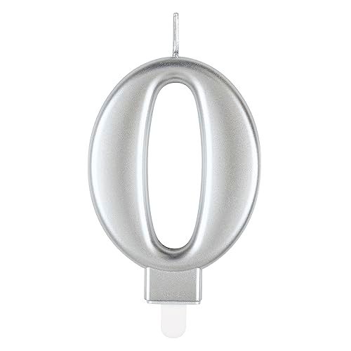 Nummer 0 Verjaardagskaars - 8 cm - Metallic Zilver - 1 Stuk