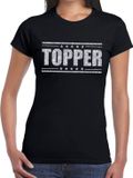 Bellatio Decorations Shoppartners Bv Zwart Topper shirt in zilveren glitter letters dames - Toppers dresscode kleding XXL