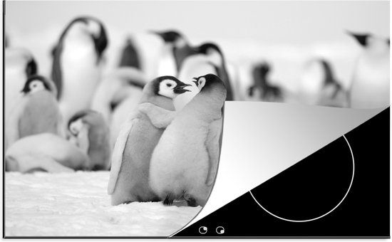 KitchenYeah® Inductie beschermer 77x51 cm - Pinquins in de sneeuw - zwart wit - Inductie kookplaat accessoire