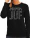 Bellatio Decorations Glitter Super Juf sweater zwart met steentjes/ rhinestones voor dames - Lerares cadeau shirts - Glitter kleding/foute party outfit L