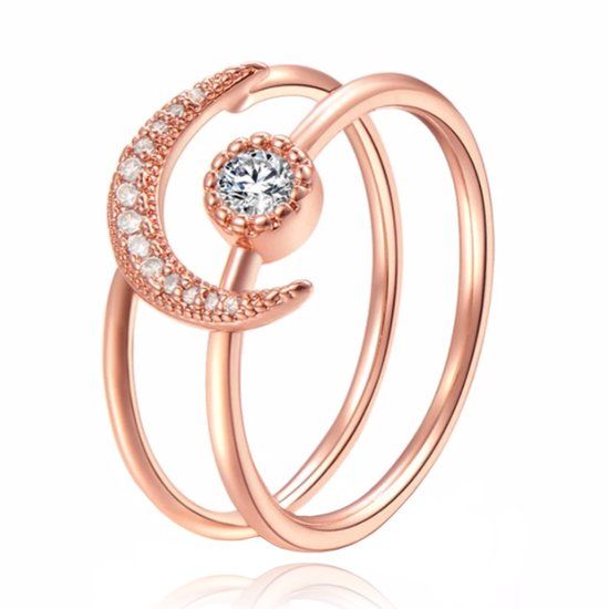 LGT JWLS Lookinggoodtoday Dames Ring Rose kleurig met Maan en Zirkonia Steen-16mm