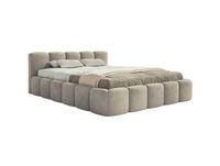 Lit rembourré 140x200, coffre de lit, velours hydrofuge, gris-beige
