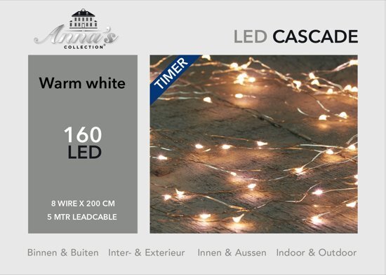 Anna's Collection Cascade verlichting zilverdraad 160l/8x2m led warmwit