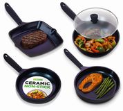 NutriChef Koekenpannenset – 4-delige Antiaanbak keramische pannenset met wok, grill-, bak- en vispan – Geschikt voor alle kookplaten