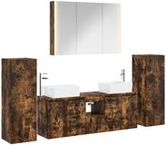 vidaXL Badkamermeubel Set Gerookt eiken Bewerkt hout en glas