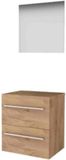 Basic-Line Ultimate 46 Badkamermeubelset - 60 x 46 cm - Met Grepen - 2 Lades - Wastafelblad - Spiegel met Indirecte LED Verlichting - Whisky Oak