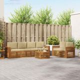 vidaXL - Bank loungeset - 6 zitplekken - Natuurlijk en beige - Massief acaciahout
