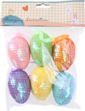 Merkloos / Sans marque Koopman International Decoratie paaseieren met pailletten - 6x - diverse kleuren - piepschuim - 6 cm - paastak versiering