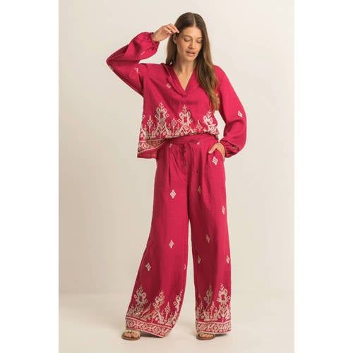 Expresso Wide Leg High Waist Broek Rood