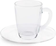 Merkloos Set van 6 Koffiekopjes met Schoteltjes - Glas - Transparant