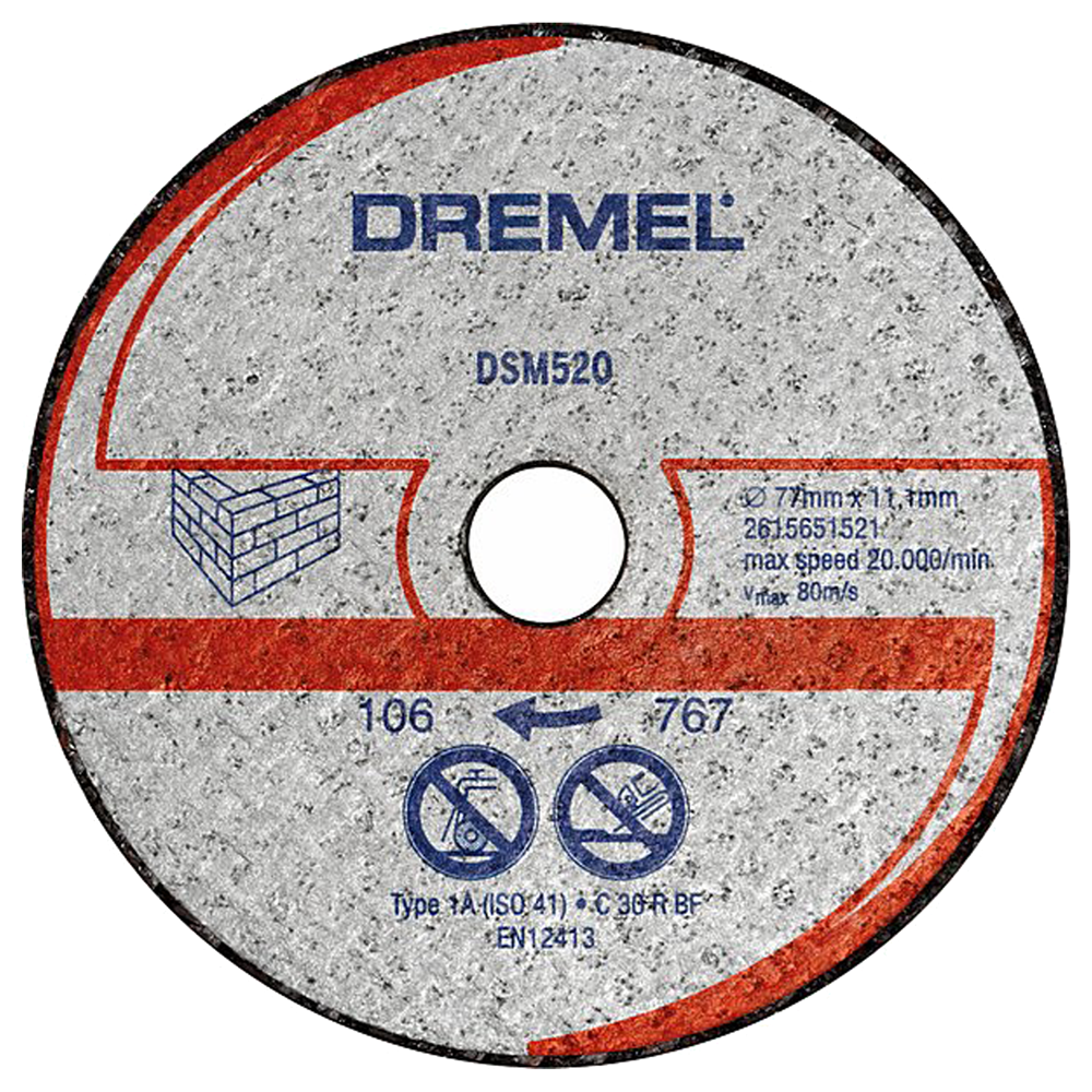 Dremel DSM520 2615S520JB Doorslijpschijf recht 77 mm 2 stuk(s) Baksteen, Gipskarton