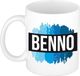 Bellatio Decorations Benno naam cadeau koffie mok - beker - met blauw verfstrepen - Cadeau collega - vaderdag - verjaardag - meester - coach - 300 ml - wit