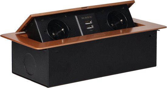 Orno Pop-up Stekkerdoos - 2 stopcontacten - 2 USB A - Inbouw - Goud