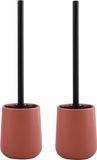 MSV Toiletborstel in houder/wc - 2x - borstel Malmo - keramiek/rvs - terracotta - 39 x 10 cm