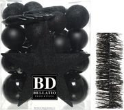 Decoris Shoppartners Bv Kerstballen 5-6-8 cm 35x stuks met ster piek en slingers zwart - kunststof