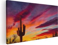 Artaza Canvas Schilderij Cactus bij Oranje Zonsondergang - 100x50 cm - Canvas Print