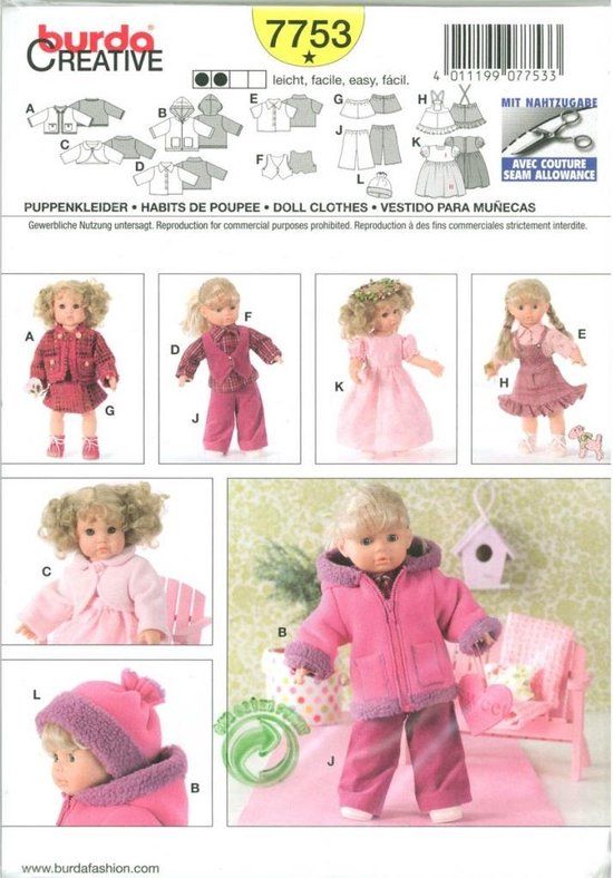 Burda Naaipatroon 7753 - Poppenkleertjes in variaties