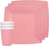 Santex Feest/Verjaardag Servies Set - 10x Bordjes en Bekertjes - Lichtroze - Papier