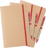 Merkloos / Sans marque Nature Line Notitieboekje/opschrijfboekje A5 - Set van 3x stuks - 15 x 21 cm - 60 blanco paginas - rood elastiek