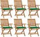 vidaXL Fauteuils pliants avec coussins, set de 6 pièces, teck massif