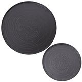Set van 2 ronde dienbladen van aluminium, gesneden in zwart, 23 x 23 x 38 cm